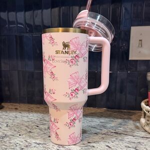 LOVE SHACK FANCY Stanley Pink Floral Travel Mug with Handle and Clear Lid